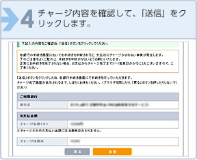 チャージ内容を確認して、「送信」をクリックします。